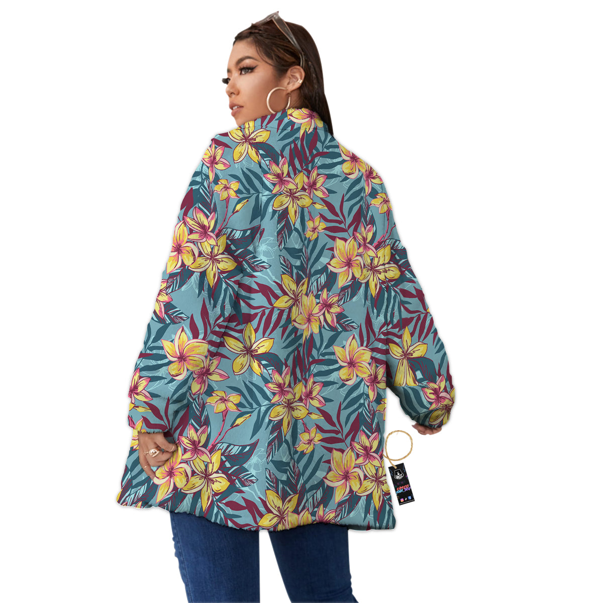 Plumeria Frangipani Tropical Print Pattern Women's Sherpa Jacket-grizzshop