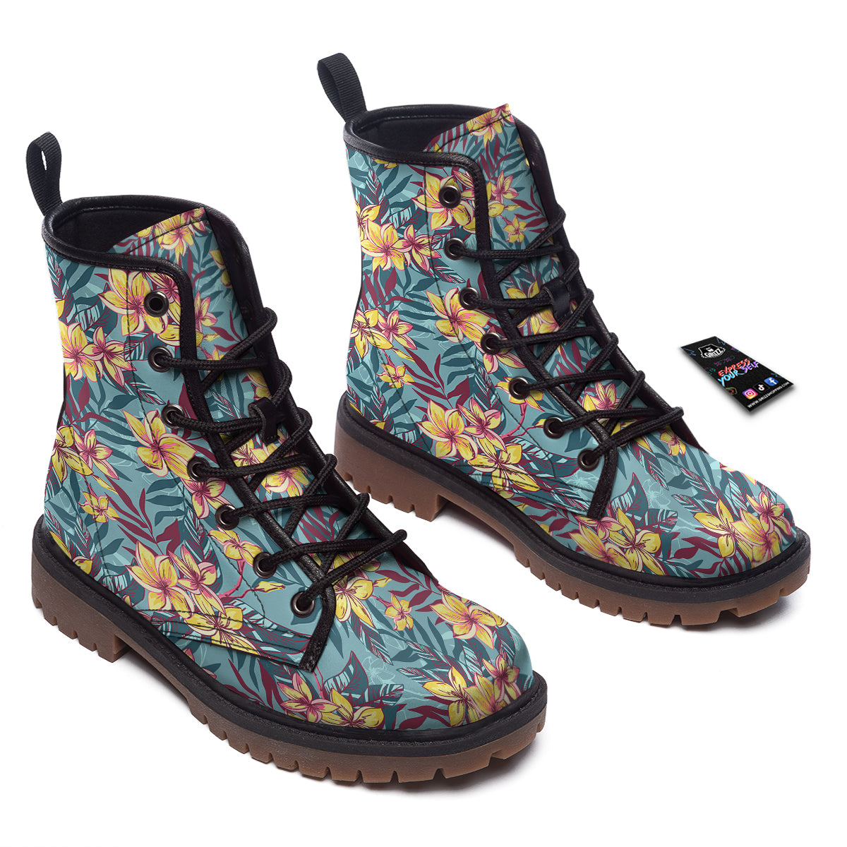 Plumeria Frangipani Tropical Print Pattern Work Boots-grizzshop