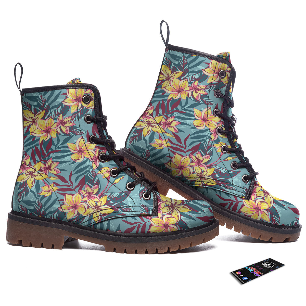 Plumeria Frangipani Tropical Print Pattern Work Boots-grizzshop