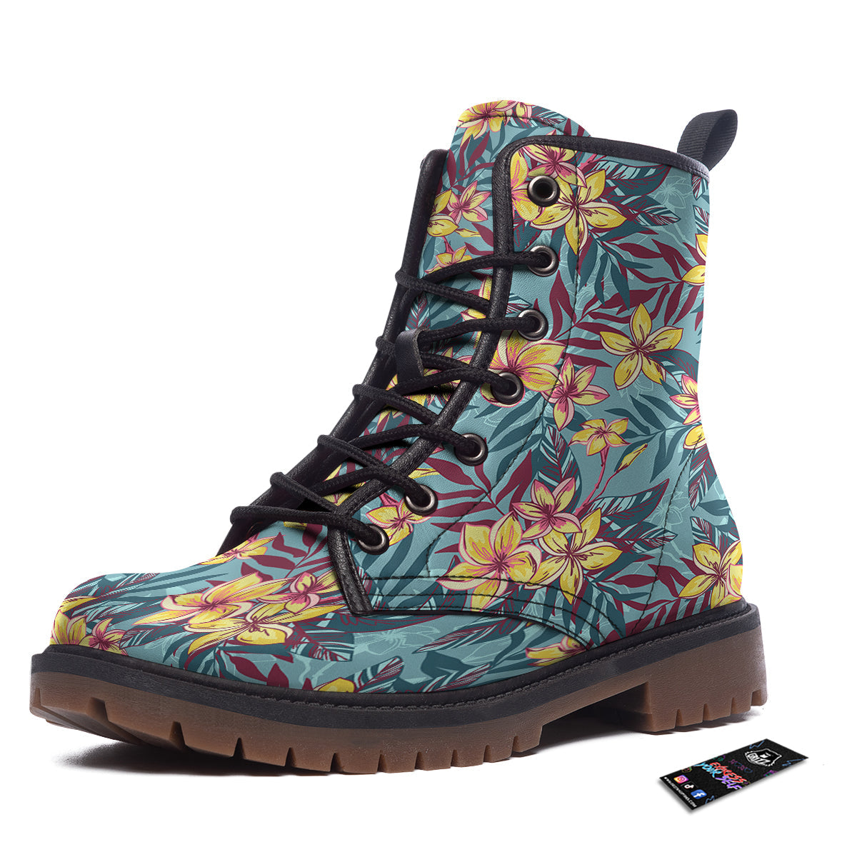 Plumeria Frangipani Tropical Print Pattern Work Boots-grizzshop