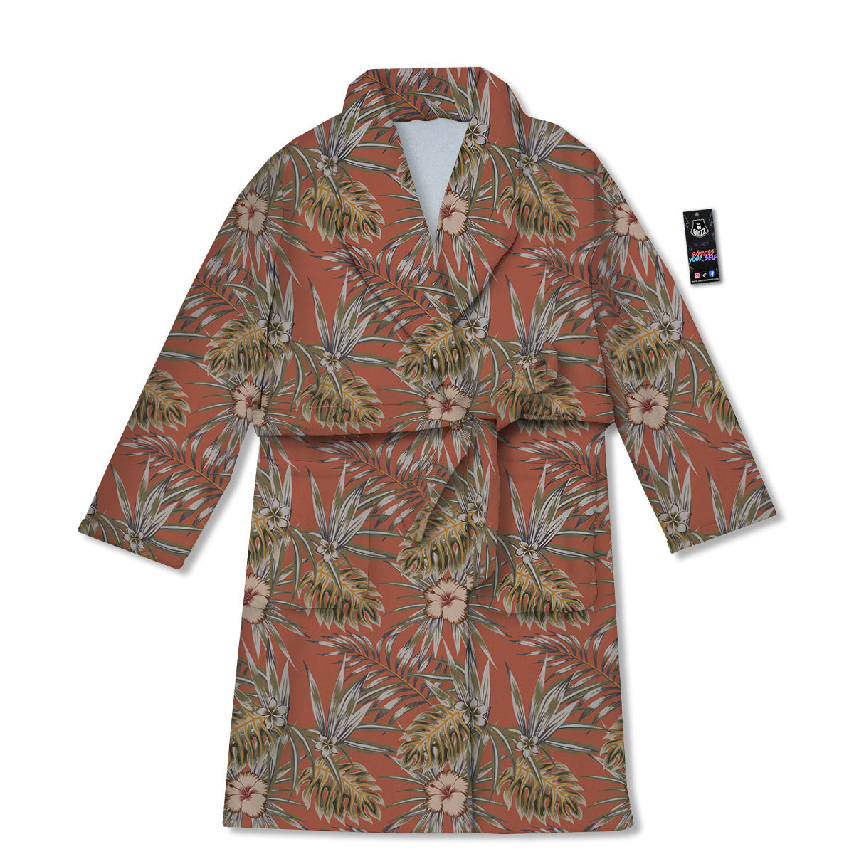 Plumeria Hibiscus Vintage Print Pattern Bathrobe-grizzshop