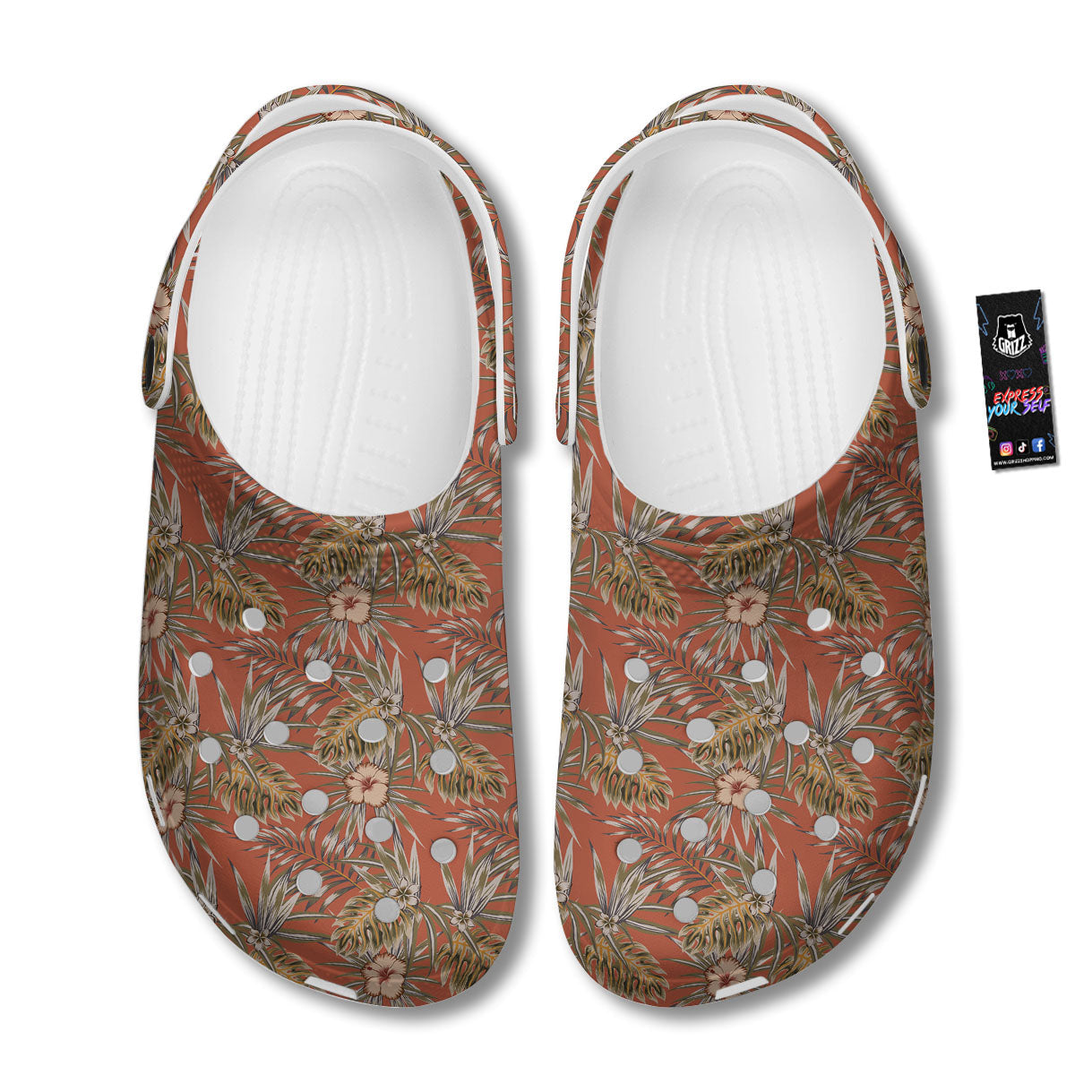 Plumeria Hibiscus Vintage Print Pattern Clog-grizzshop