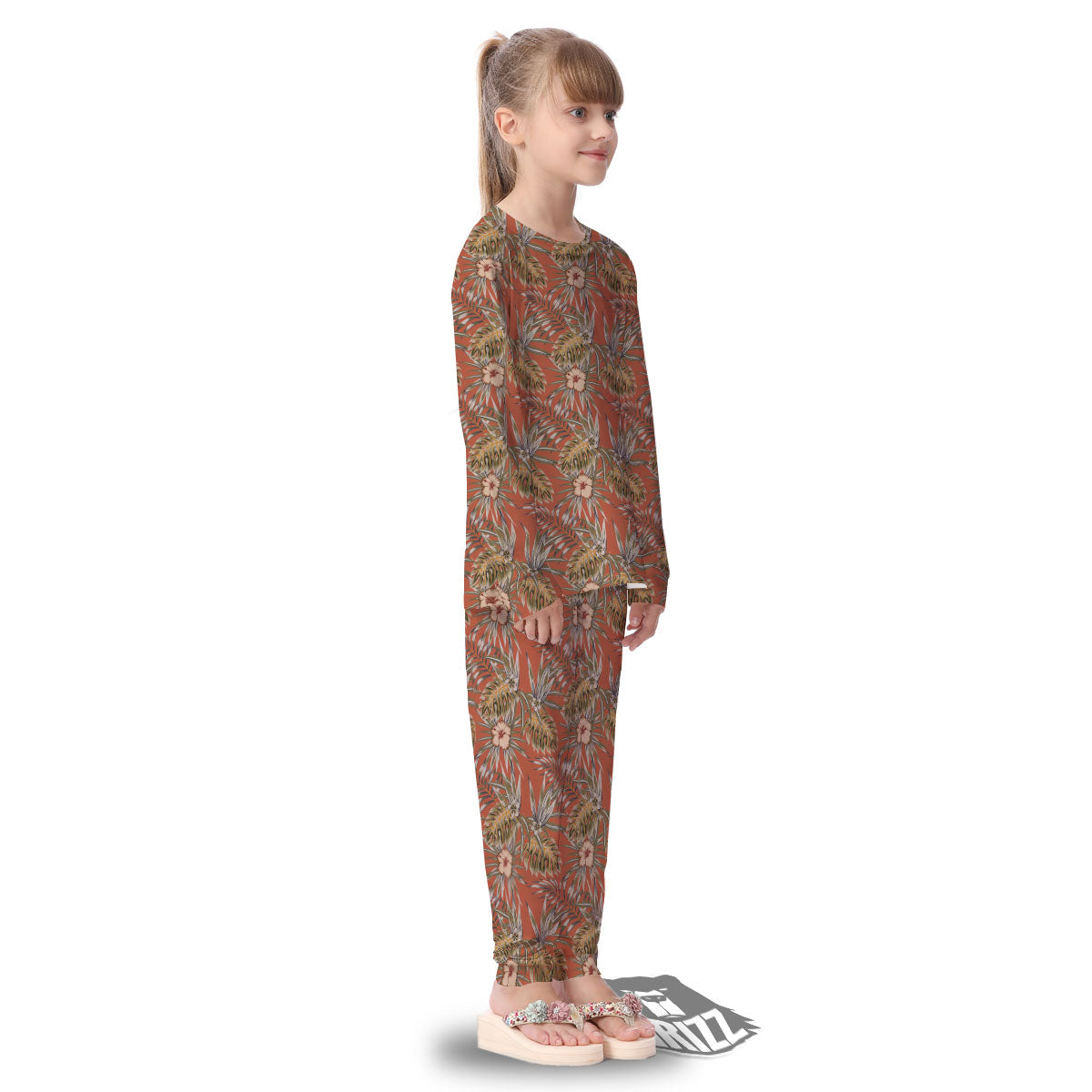 Plumeria Hibiscus Vintage Print Pattern Kid's Pajamas-grizzshop