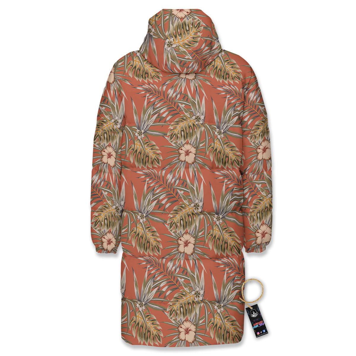 Plumeria Hibiscus Vintage Print Pattern Long Down Jacket-grizzshop
