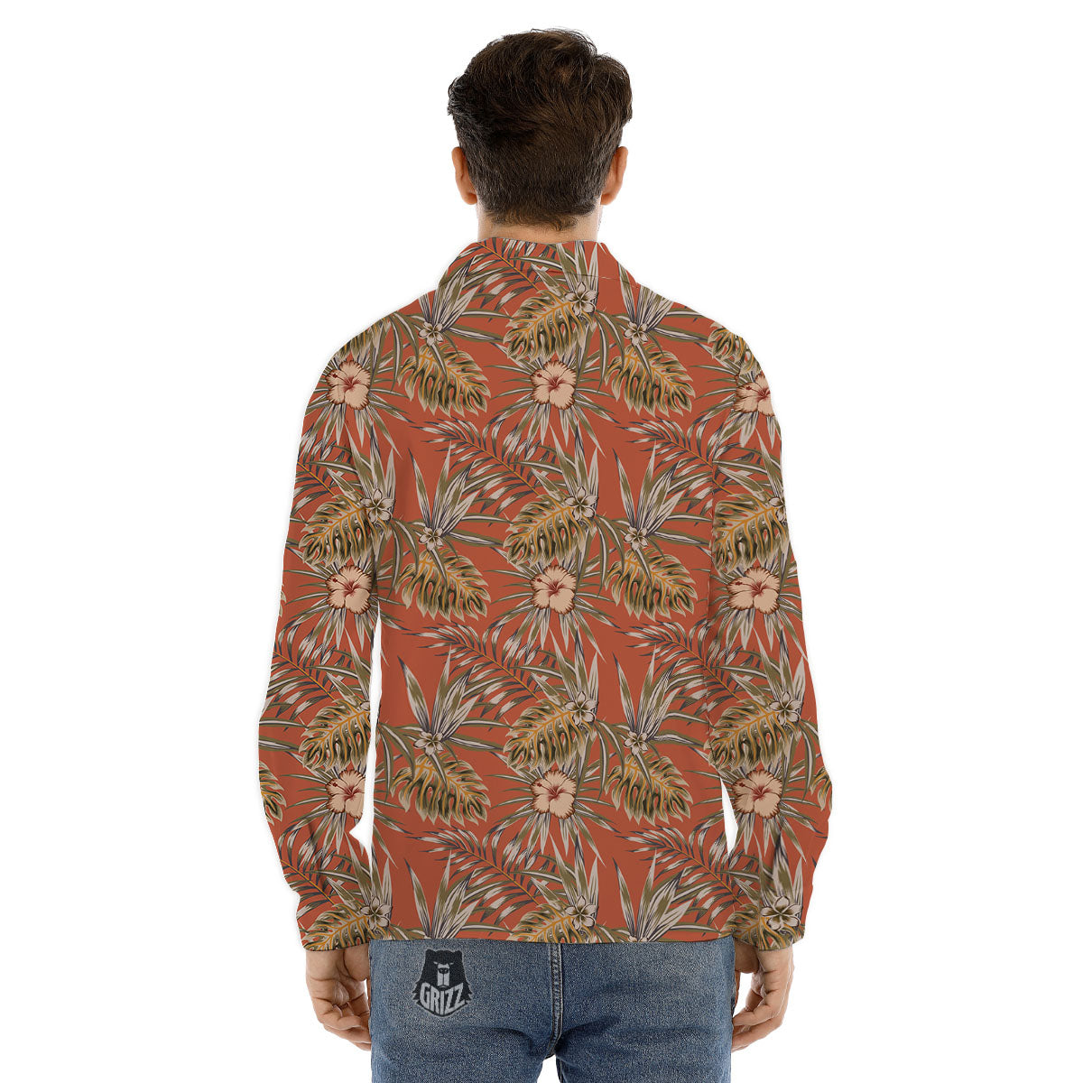 Plumeria Hibiscus Vintage Print Pattern Men's Dress Shirts-grizzshop