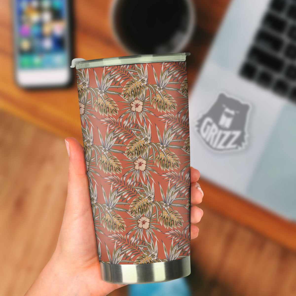 Plumeria Hibiscus Vintage Print Pattern Tumbler-grizzshop