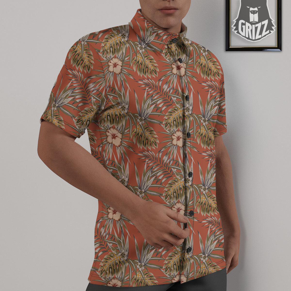 Plumeria Hibiscus Vintage Print Pattern Untucked Shirts-grizzshop