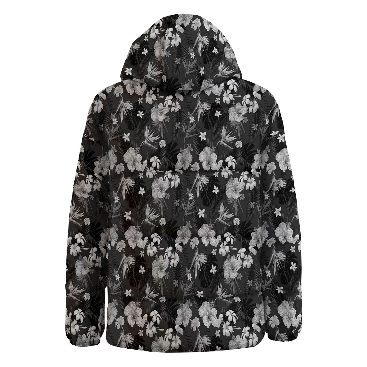 Plumeria Monochrome Print Pattern Down Jacket-grizzshop