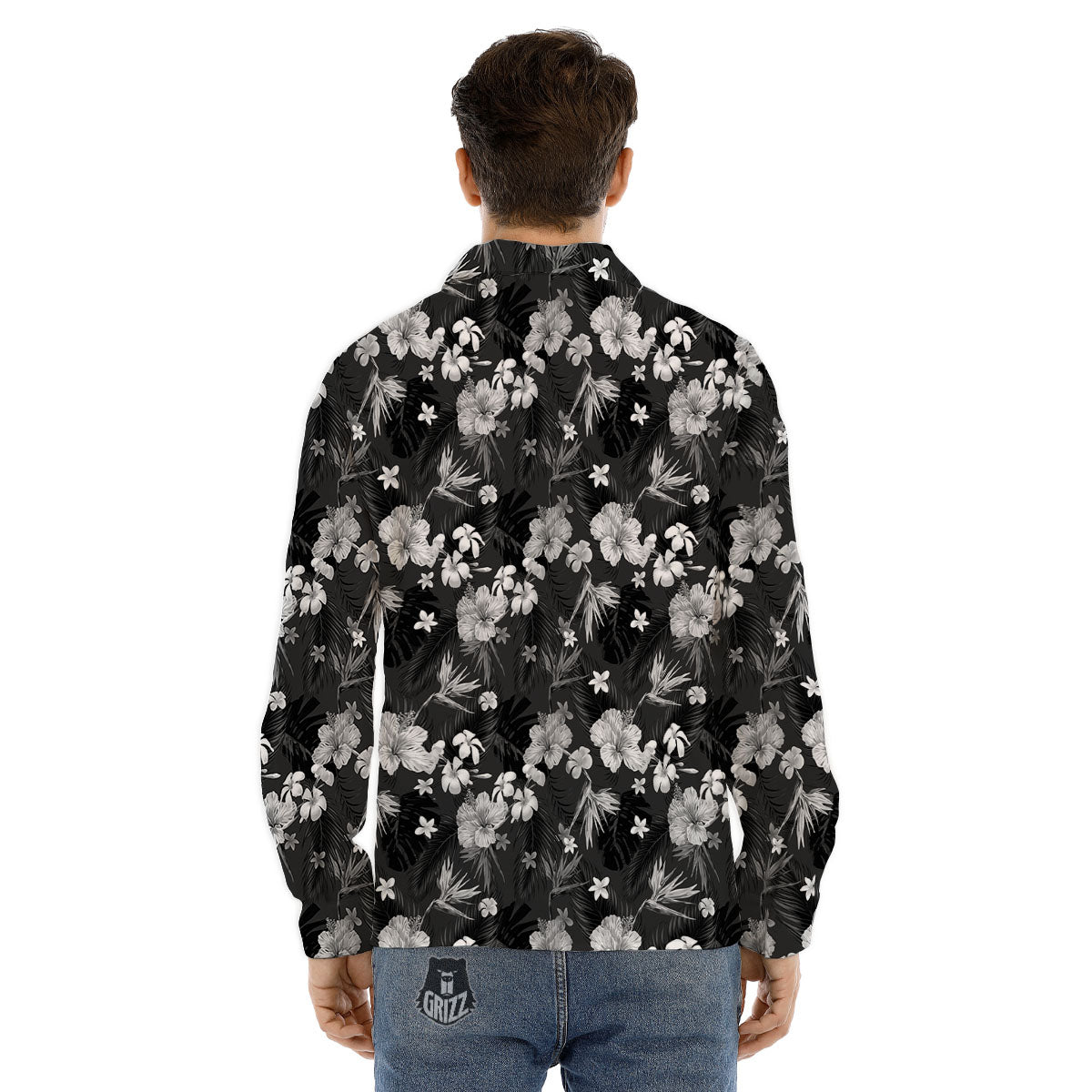 Plumeria Monochrome Print Pattern Men's Dress Shirts-grizzshop