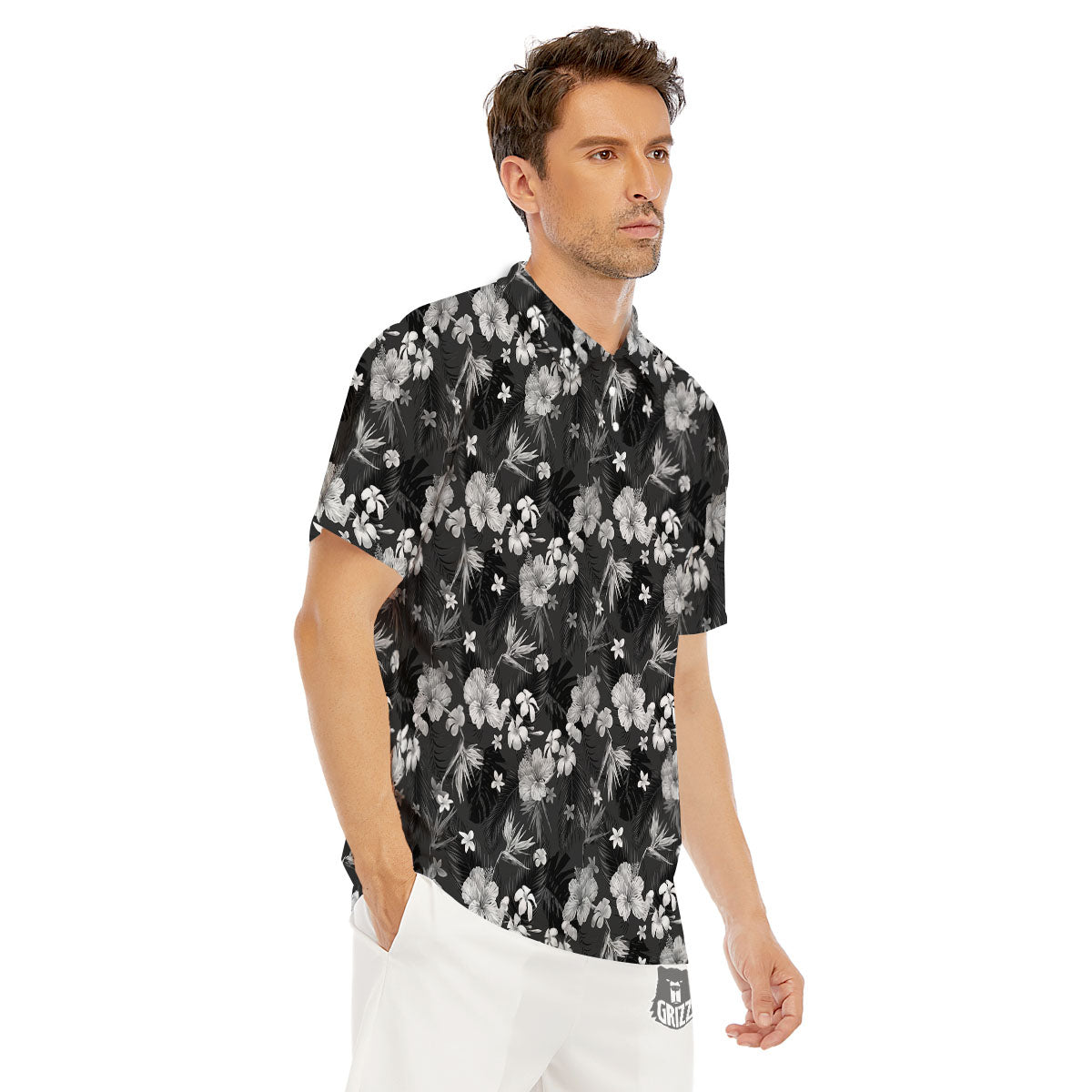 Plumeria Monochrome Print Pattern Men's Golf Shirts-grizzshop