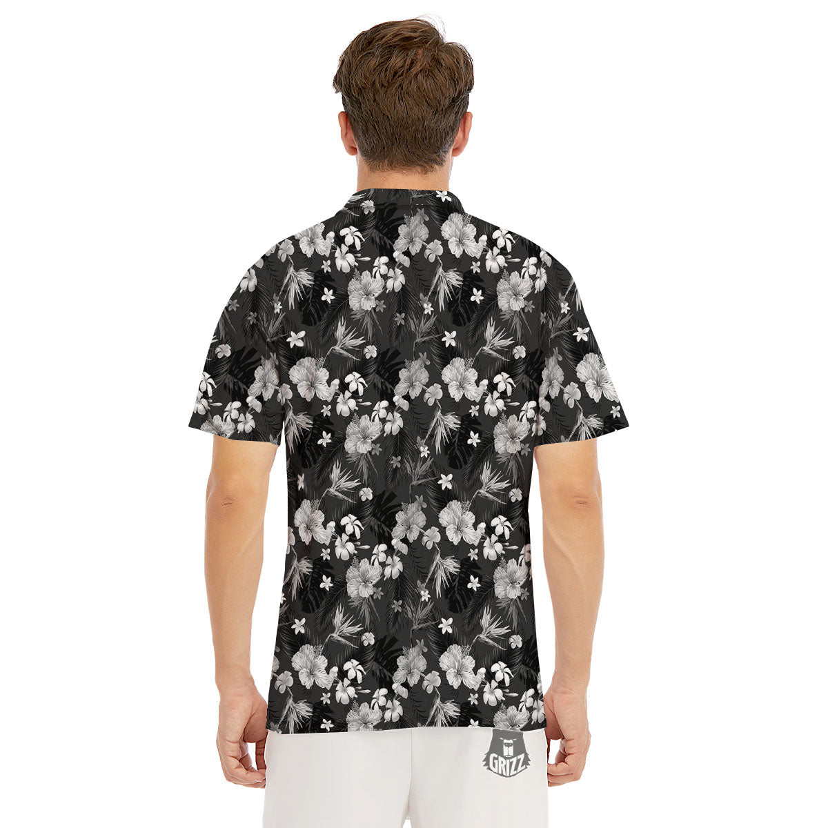 Plumeria Monochrome Print Pattern Men's Golf Shirts-grizzshop