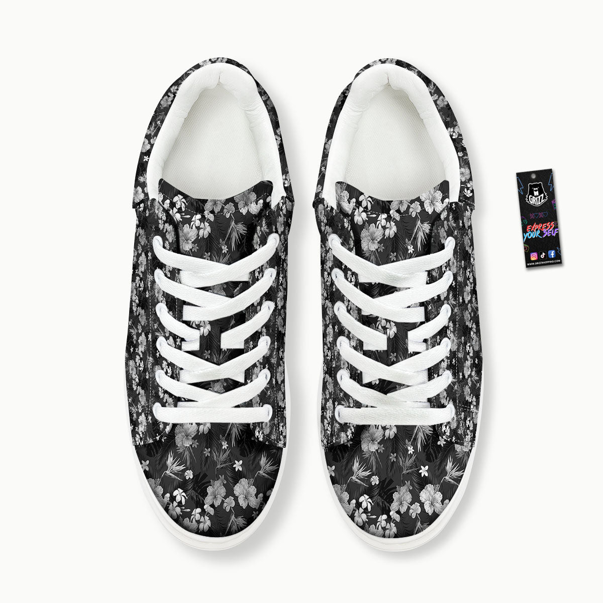 Plumeria Monochrome Print Pattern Platform Shoes-grizzshop