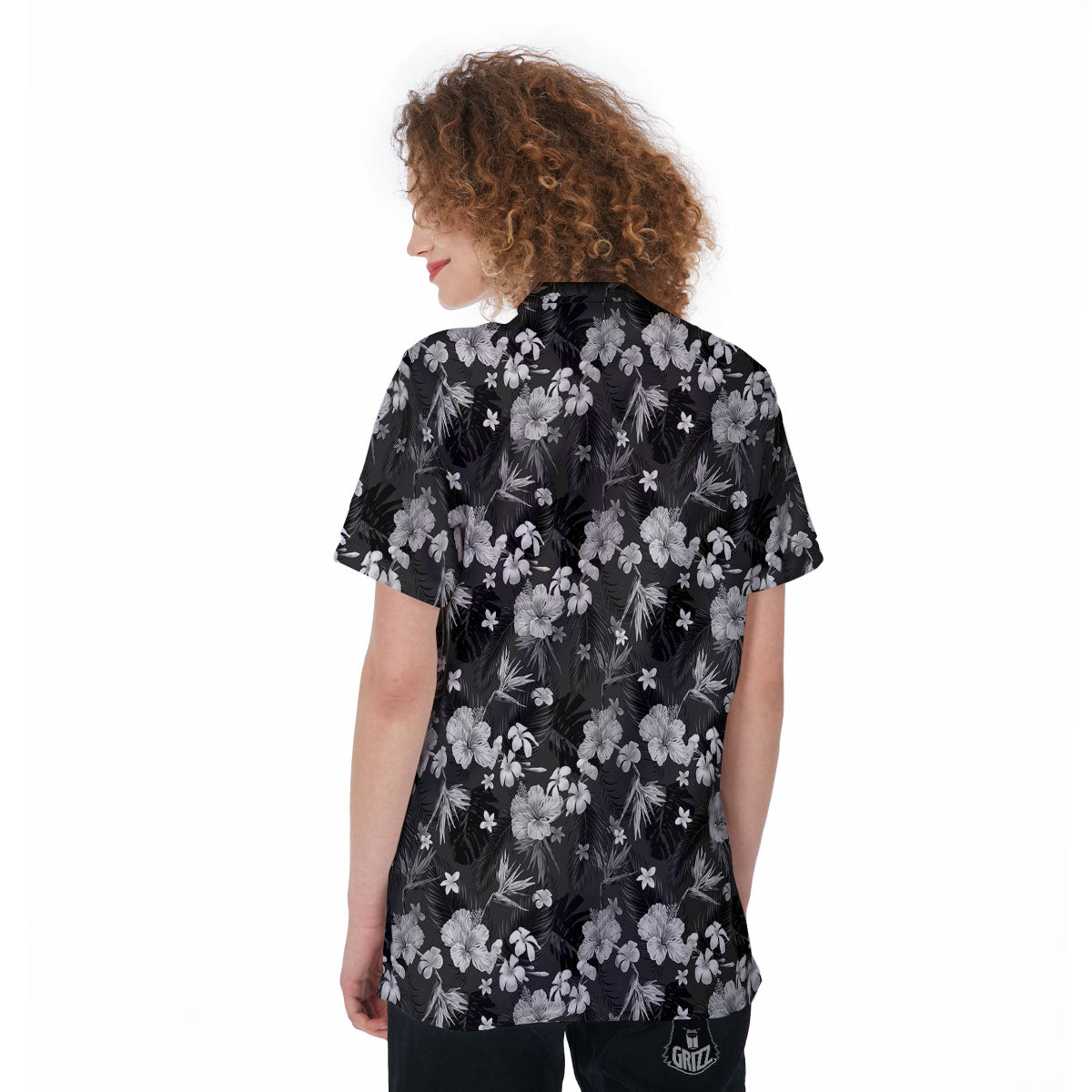 Plumeria Monochrome Print Pattern Women's Golf Shirts-grizzshop