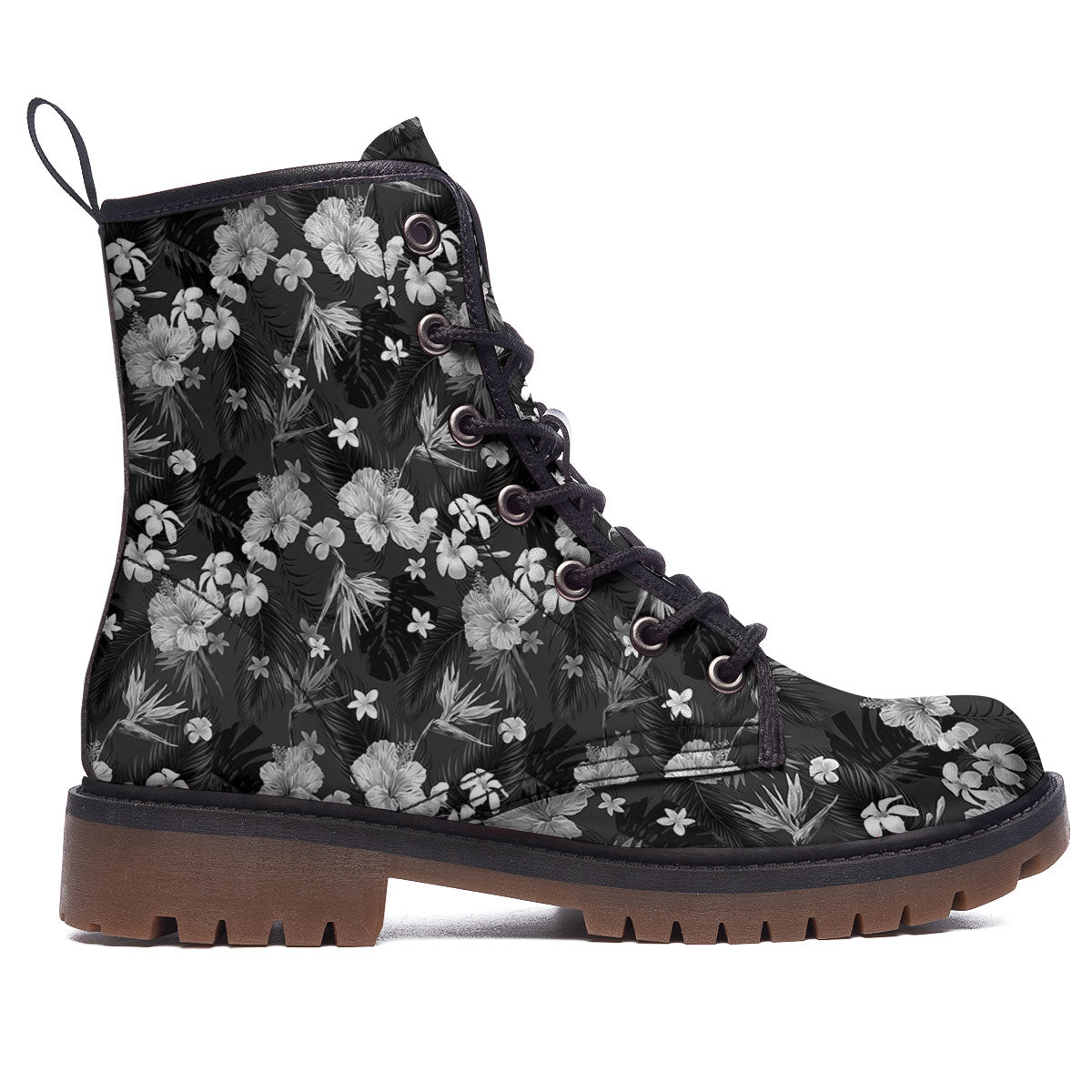 Plumeria Monochrome Print Pattern Work Boots-grizzshop
