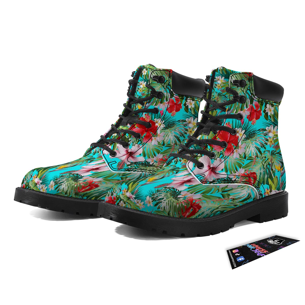 Plumeria Red Hibiscus Print Pattern Boots-grizzshop