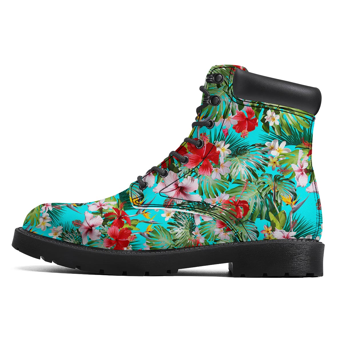 Plumeria Red Hibiscus Print Pattern Boots-grizzshop