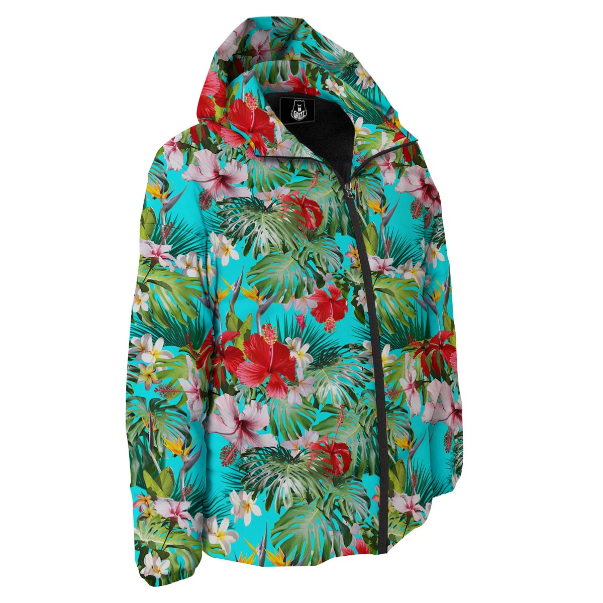 Plumeria Red Hibiscus Print Pattern Down Jacket-grizzshop