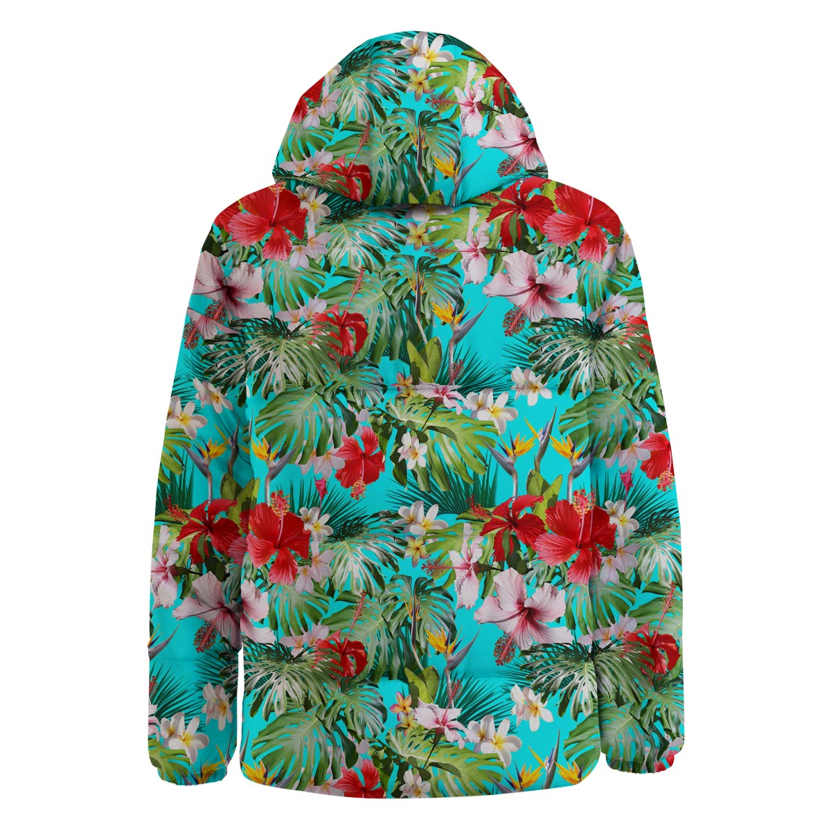 Plumeria Red Hibiscus Print Pattern Down Jacket-grizzshop