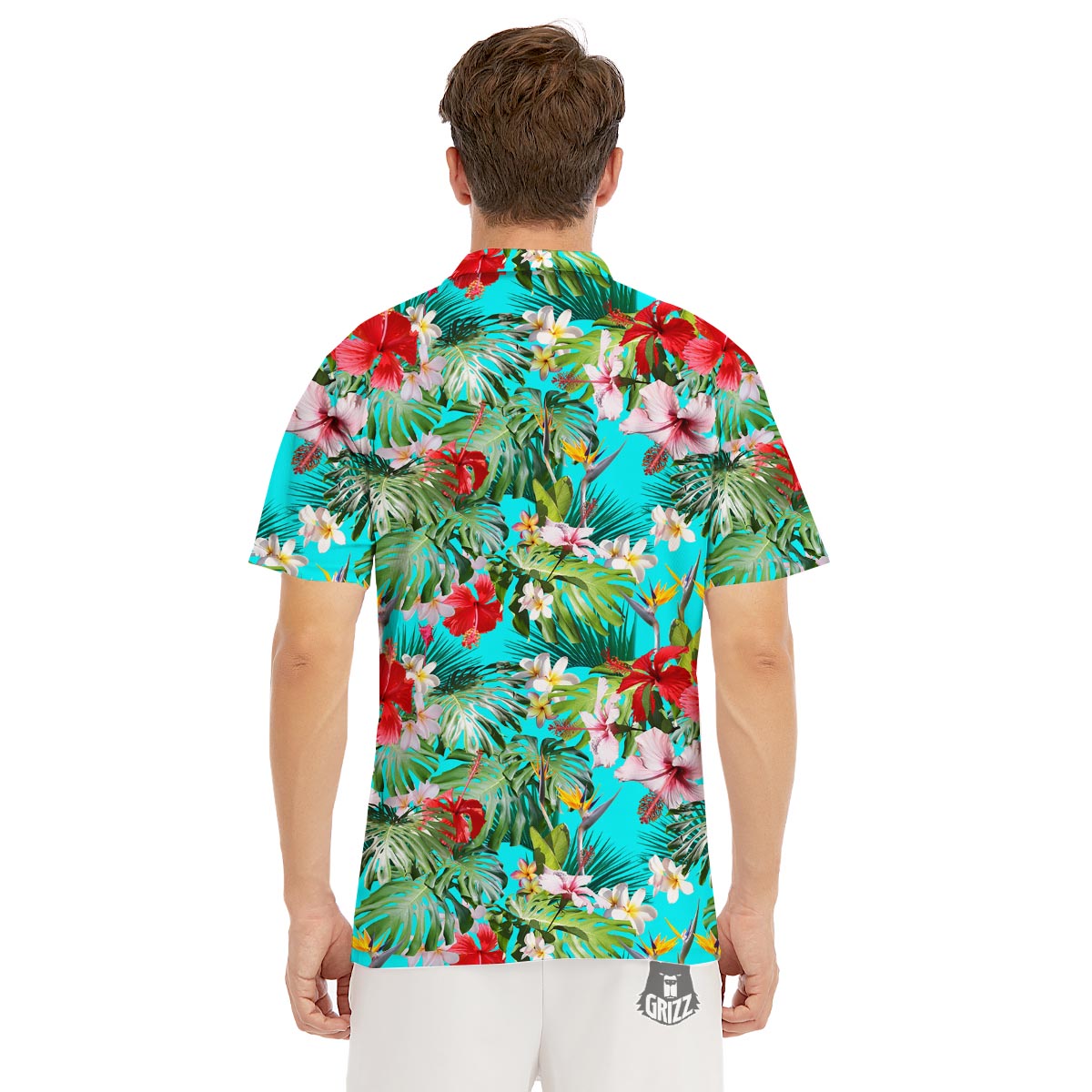 Plumeria Red Hibiscus Print Pattern Men's Golf Shirts-grizzshop