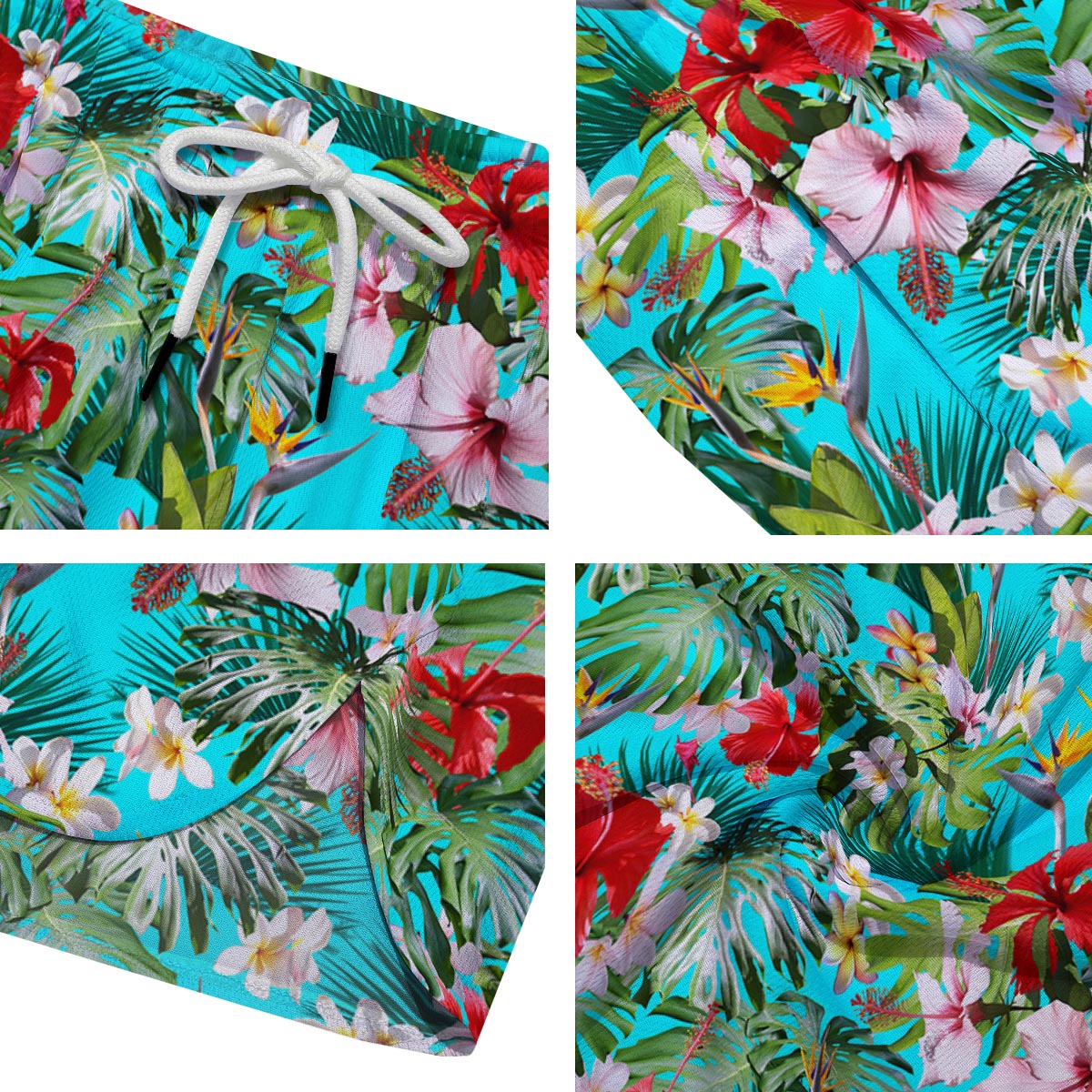Plumeria Red Hibiscus Print Pattern Men's Running Shorts-grizzshop