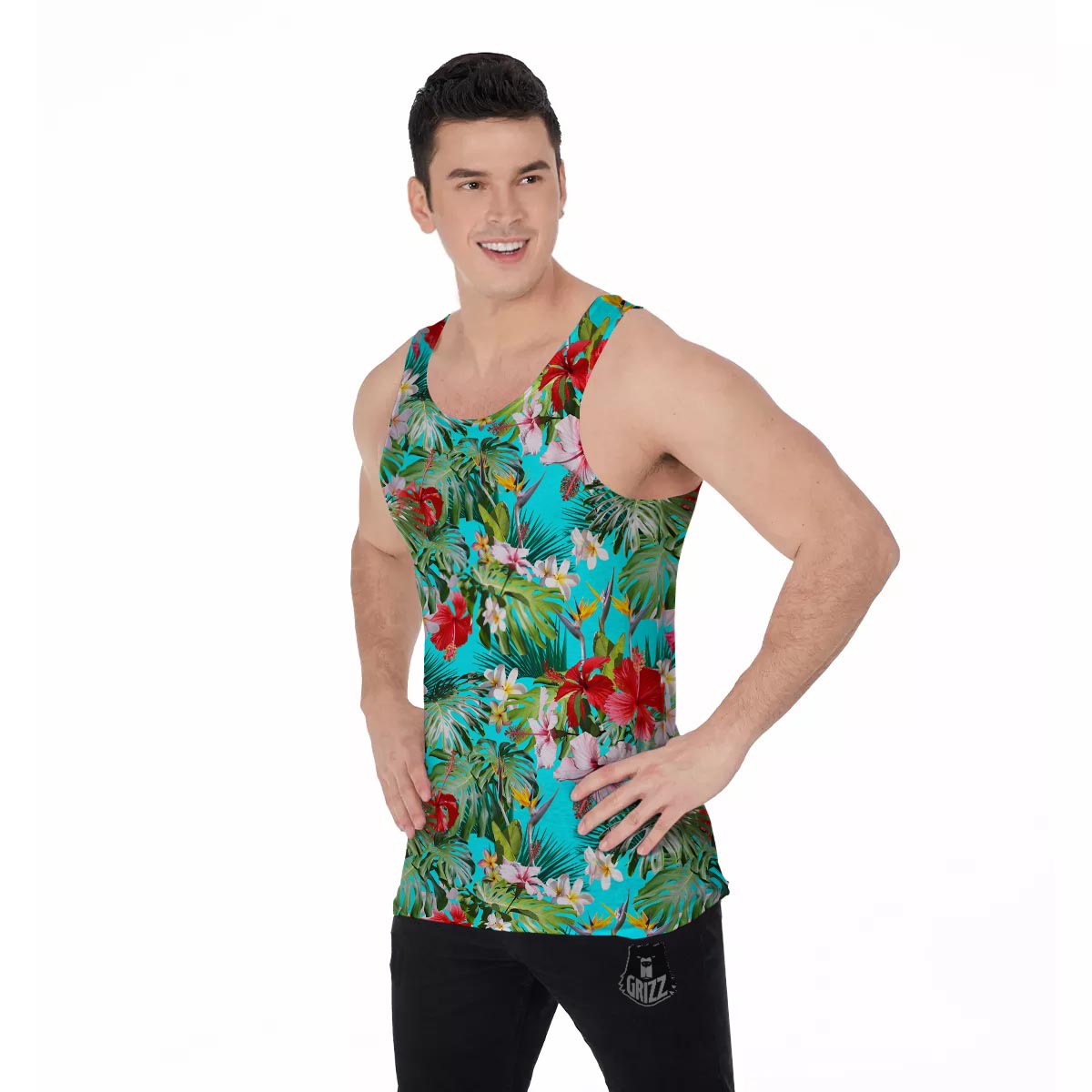 Plumeria Red Hibiscus Print Pattern Men's Tank Top-grizzshop