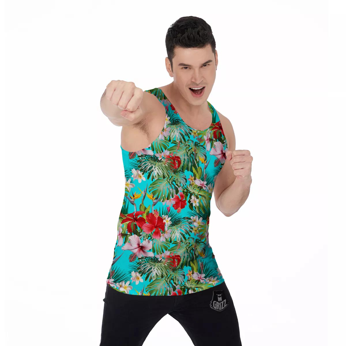 Plumeria Red Hibiscus Print Pattern Men's Tank Top-grizzshop
