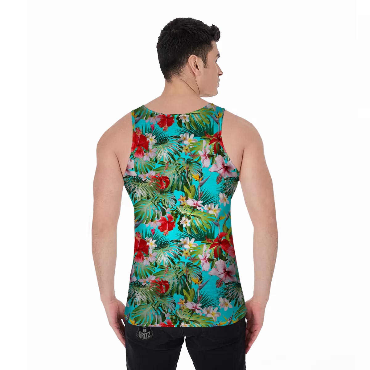 Plumeria Red Hibiscus Print Pattern Men's Tank Top-grizzshop