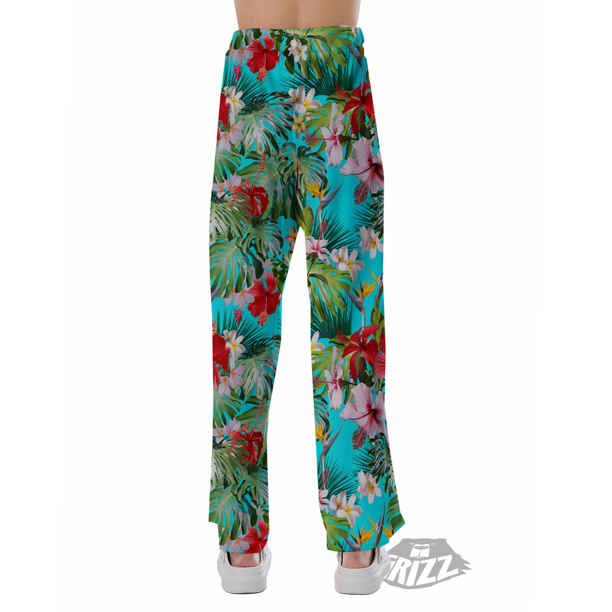 Plumeria Red Hibiscus Print Pattern Pajama Pants-grizzshop