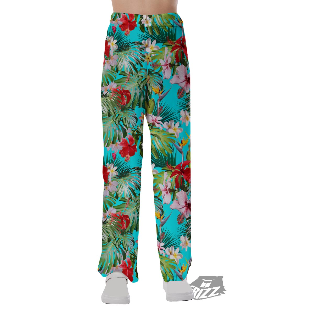 Plumeria Red Hibiscus Print Pattern Pajama Pants-grizzshop
