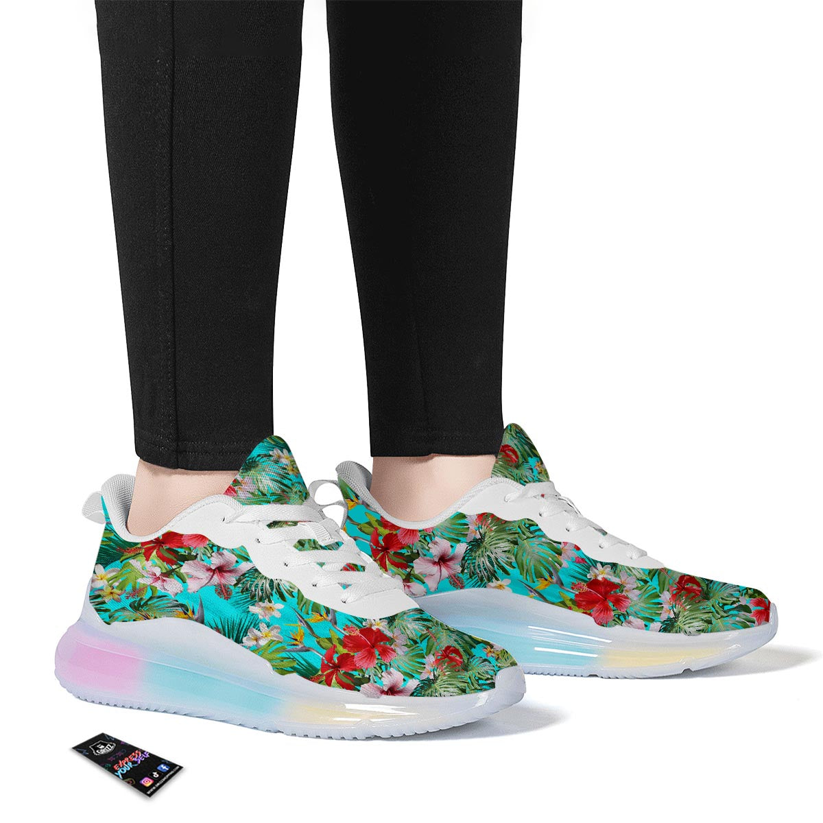 Plumeria Red Hibiscus Print Pattern Running Sneakers-grizzshop
