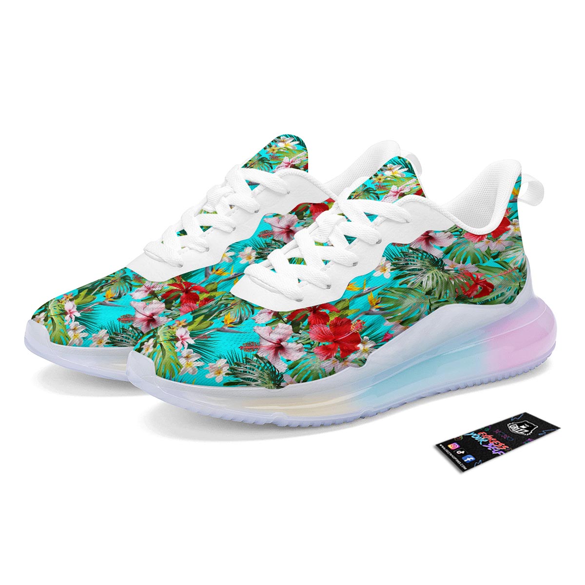 Plumeria Red Hibiscus Print Pattern Running Sneakers-grizzshop