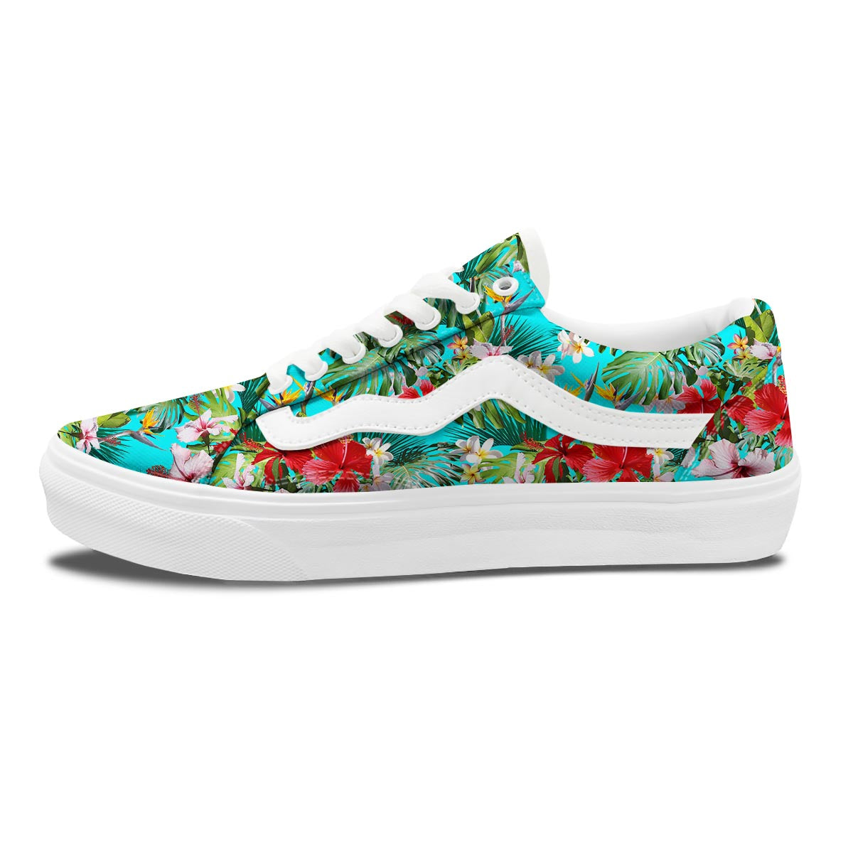 Plumeria Red Hibiscus Print Pattern Skate Shoes-grizzshop