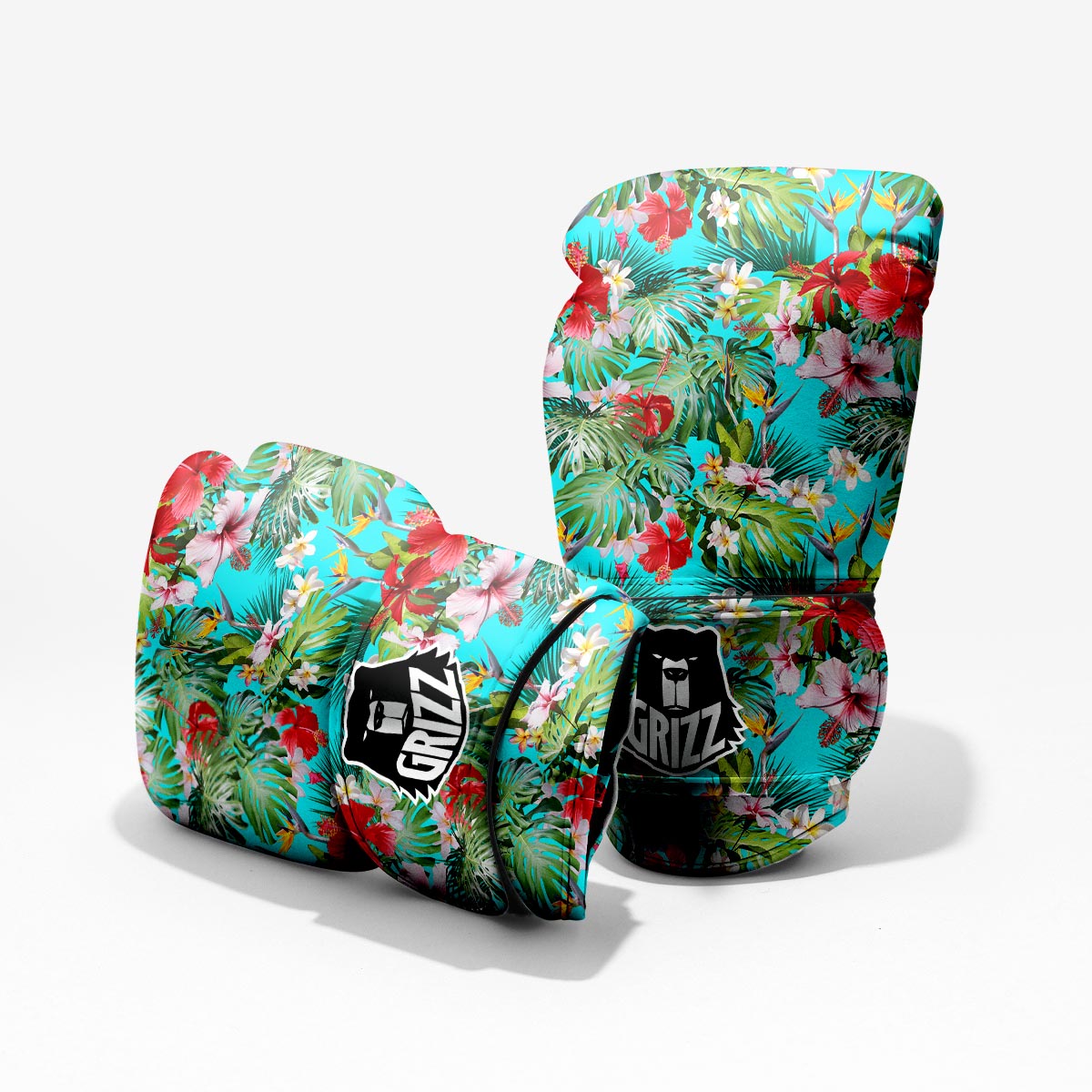 Plumeria Red Hibiscus Print Pattern Pro Boxing Glove