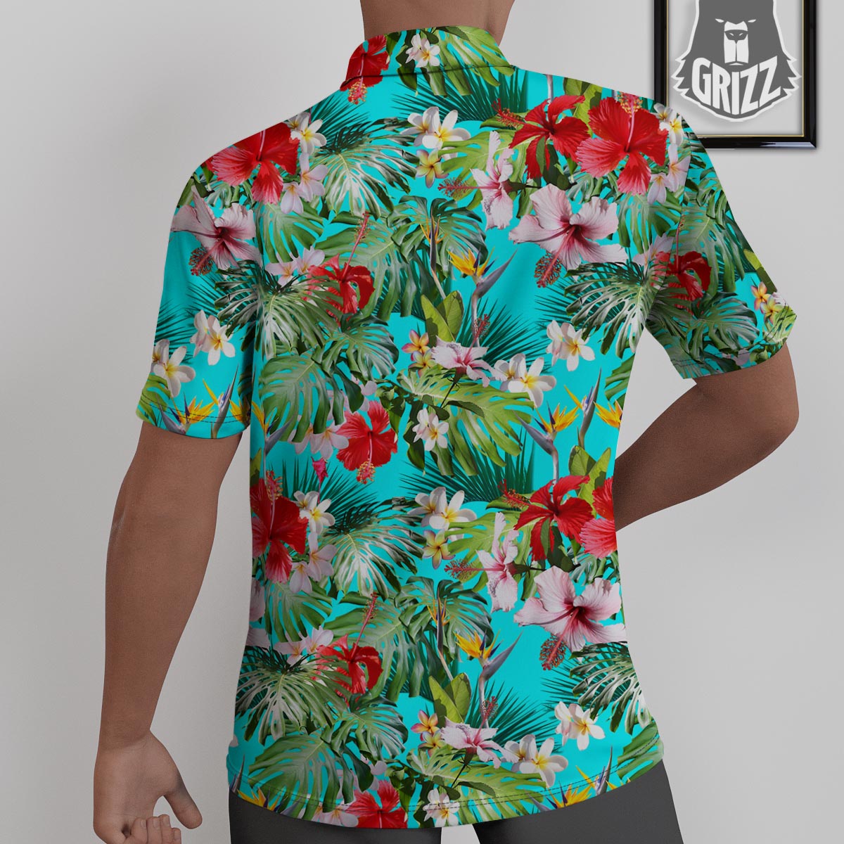 Plumeria Red Hibiscus Print Pattern Untucked Shirts-grizzshop