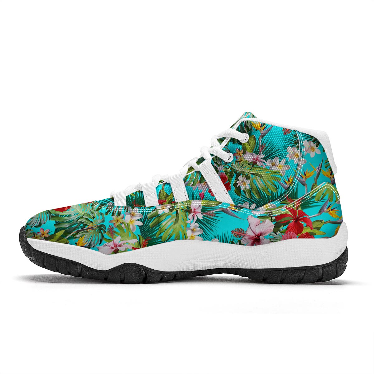 Plumeria Red Hibiscus Print Pattern White Bball Shoes-grizzshop