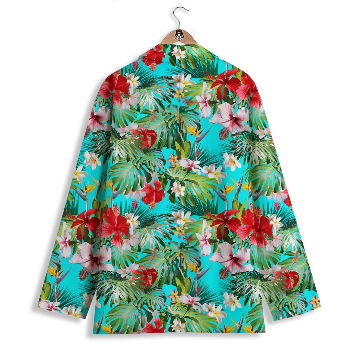 Plumeria Red Hibiscus Print Pattern Women's Blazer-grizzshop