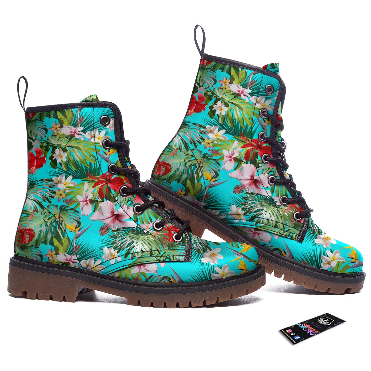 Plumeria Red Hibiscus Print Pattern Work Boots-grizzshop