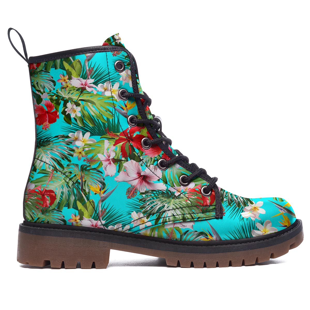 Plumeria Red Hibiscus Print Pattern Work Boots-grizzshop
