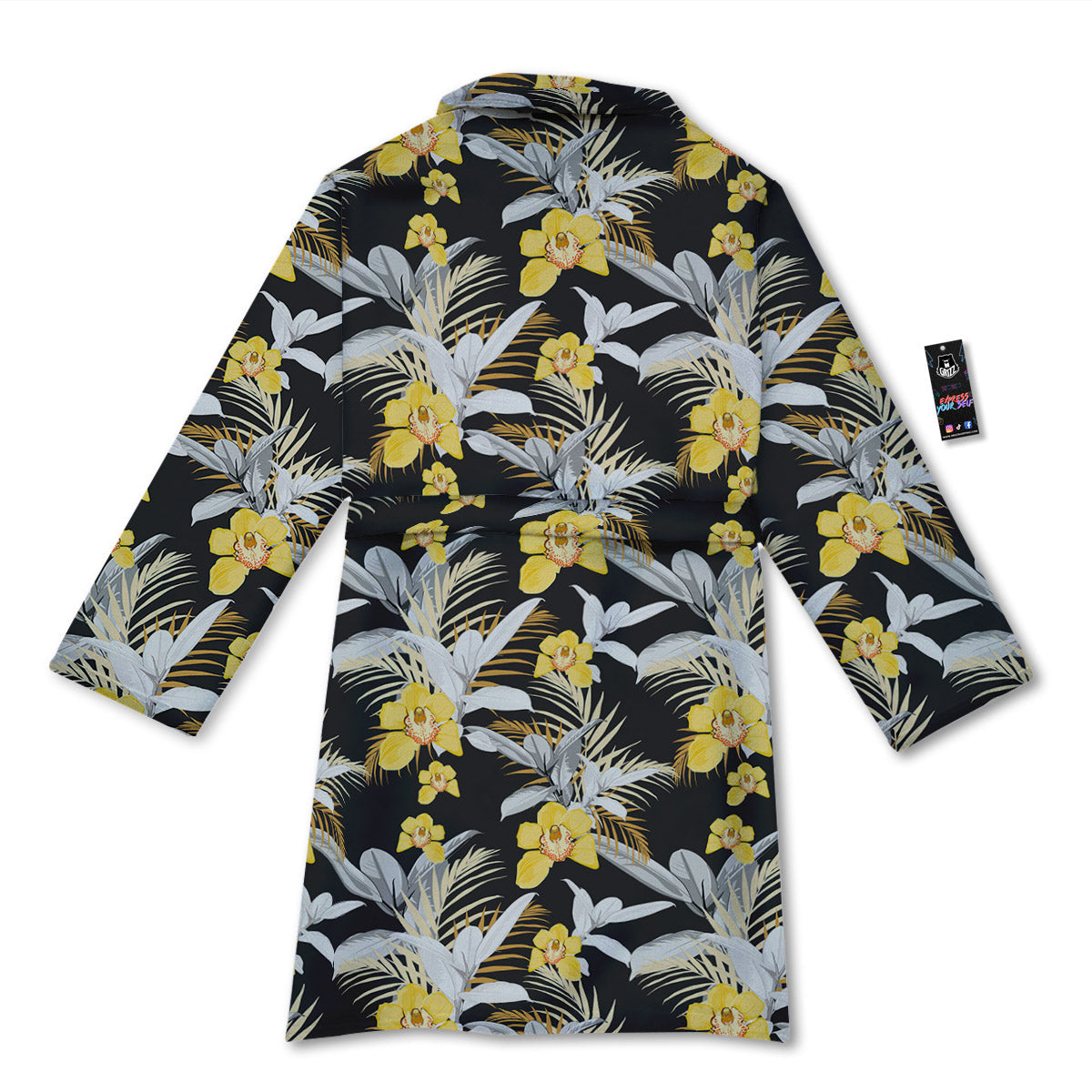 Plumeria Yellow And Black Print Pattern Bathrobe-grizzshop