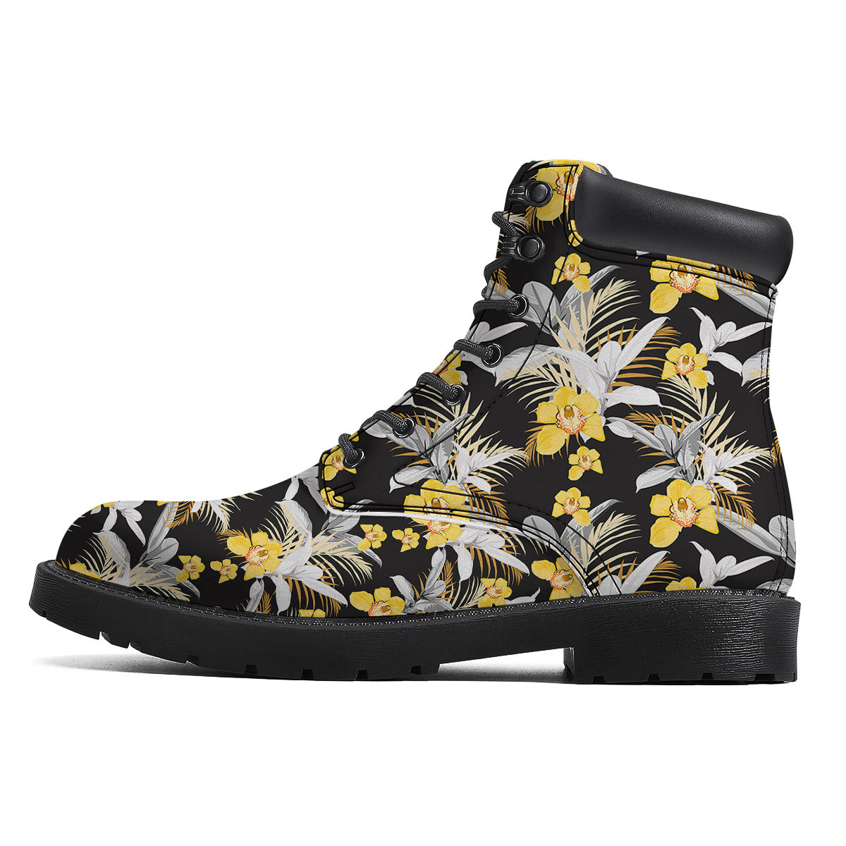 Plumeria Yellow And Black Print Pattern Boots-grizzshop