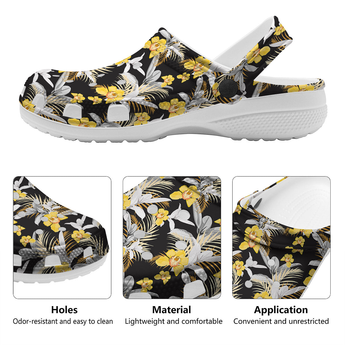 Plumeria Yellow And Black Print Pattern Clog-grizzshop