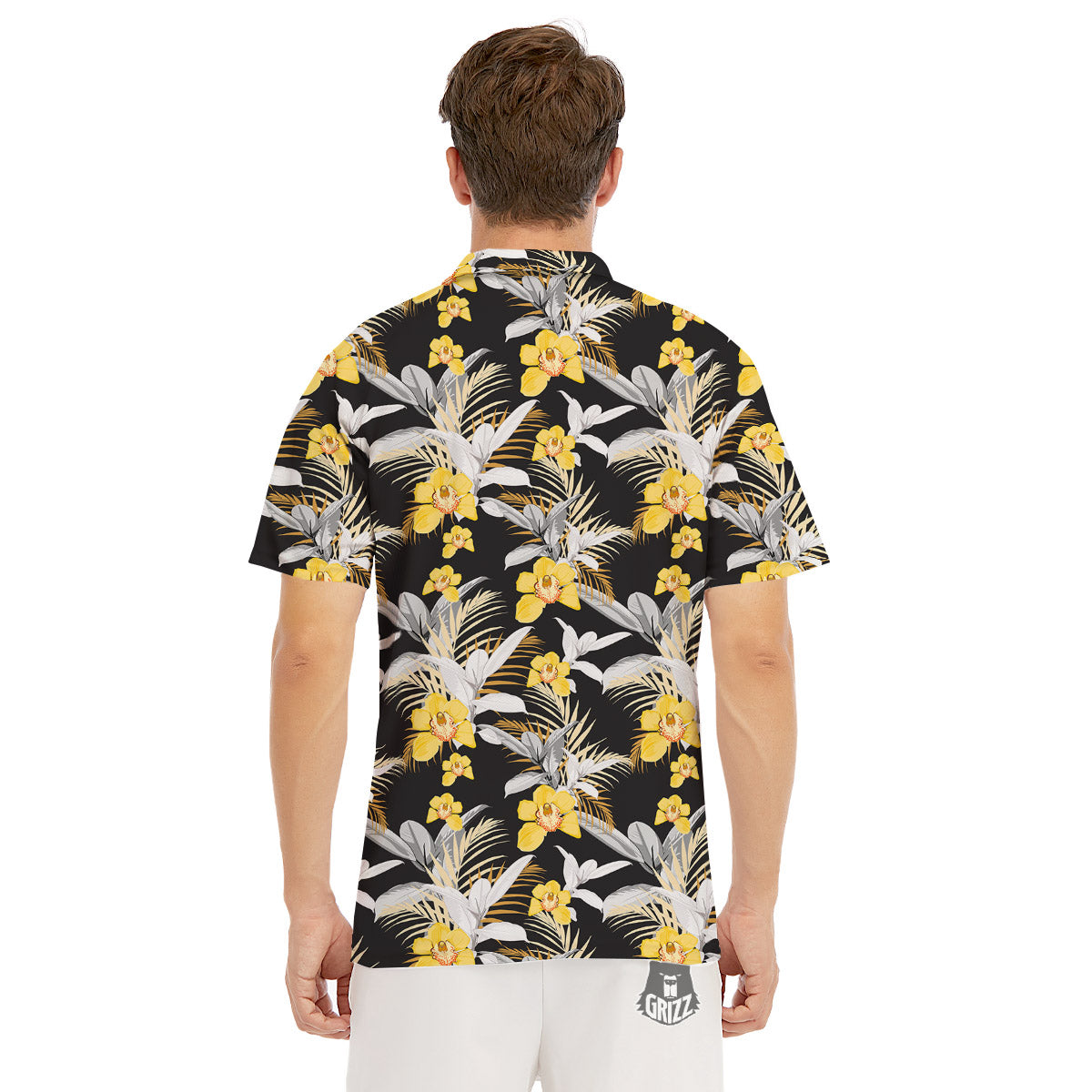 Plumeria Yellow And Black Print Pattern Men's Golf Shirts-grizzshop