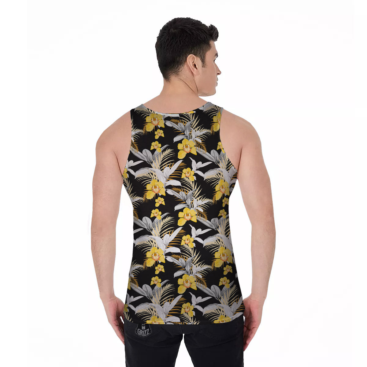 Plumeria Yellow And Black Print Pattern Men's Tank Top-grizzshop