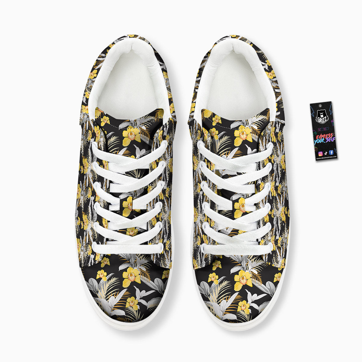 Plumeria Yellow And Black Print Pattern Platform Shoes-grizzshop