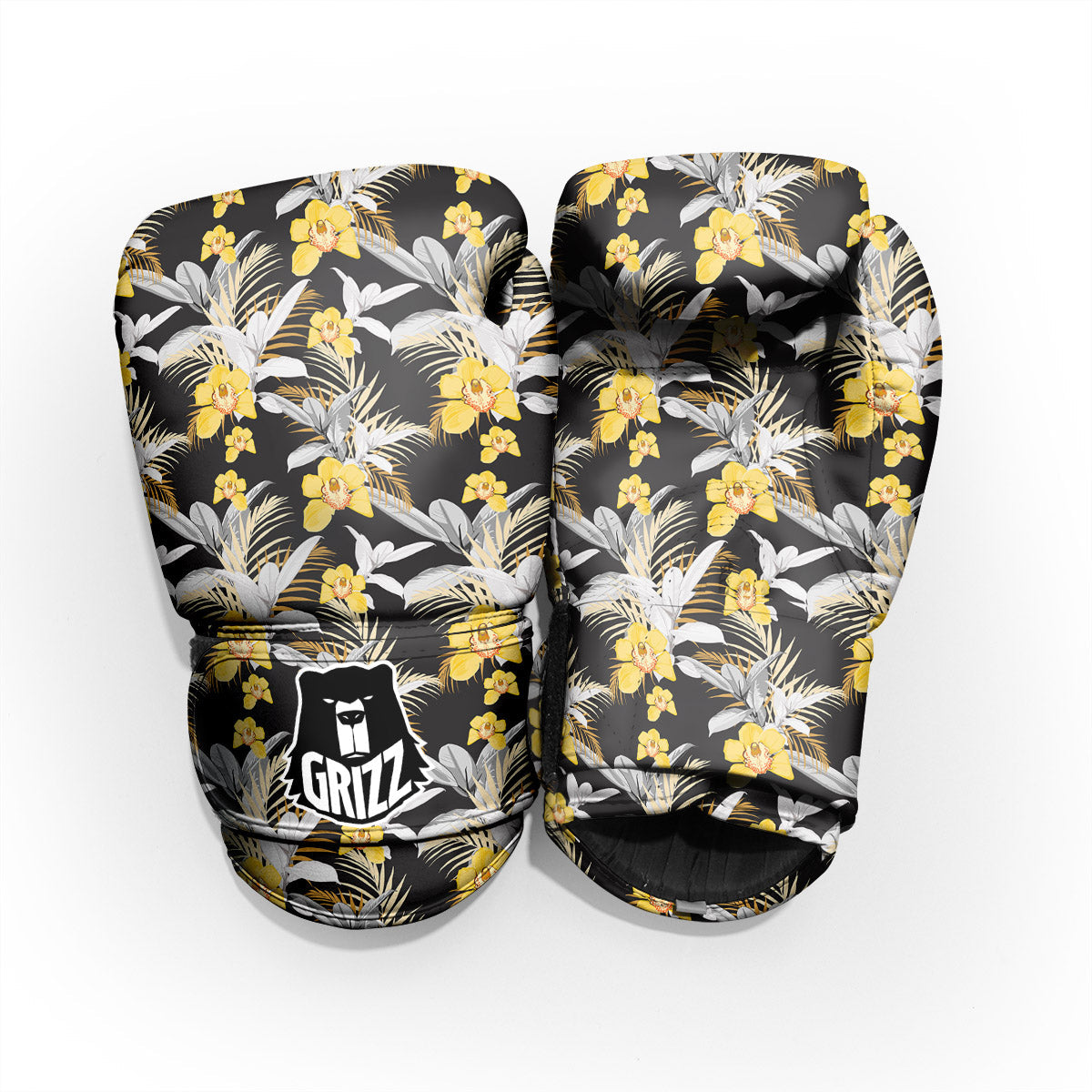 Plumeria Yellow And Black Print Pattern Pro Boxing Glove