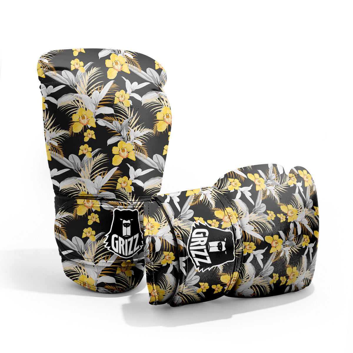 Plumeria Yellow And Black Print Pattern Pro Boxing Glove