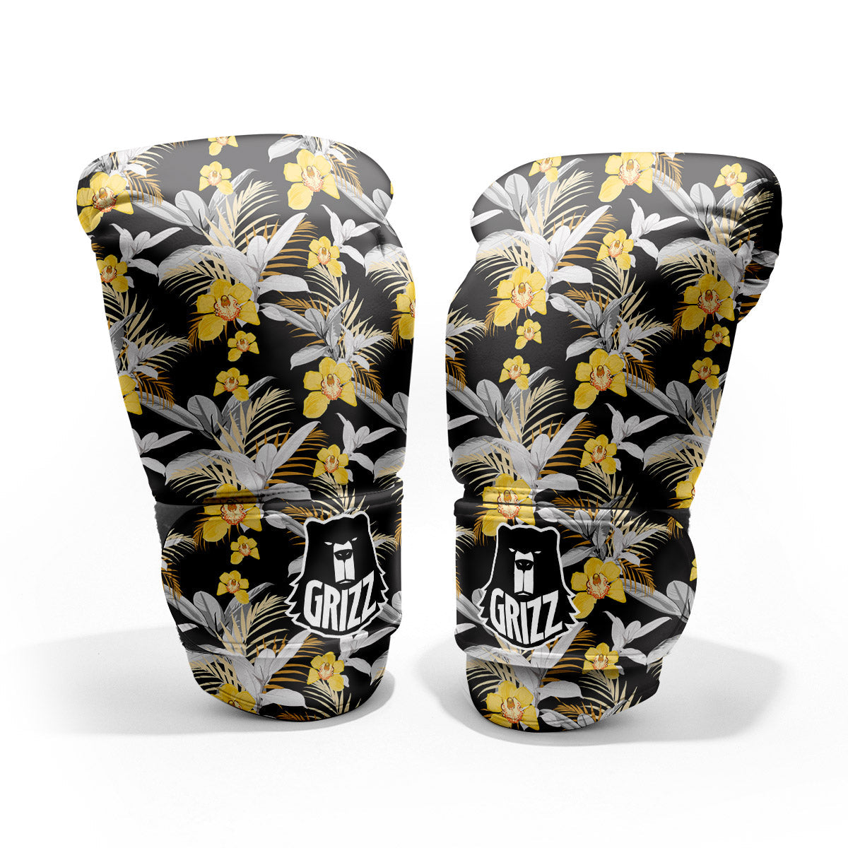 Plumeria Yellow And Black Print Pattern Pro Boxing Glove