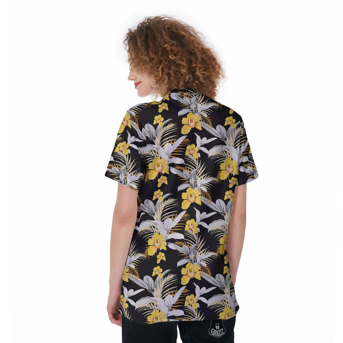 Plumeria Yellow And Black Print Pattern Women's Golf Shirts-grizzshop