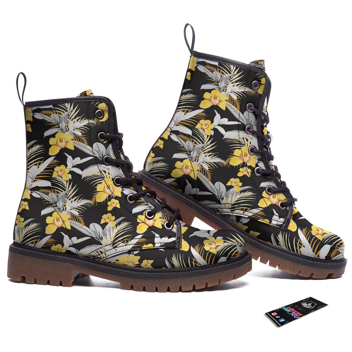 Plumeria Yellow And Black Print Pattern Work Boots-grizzshop