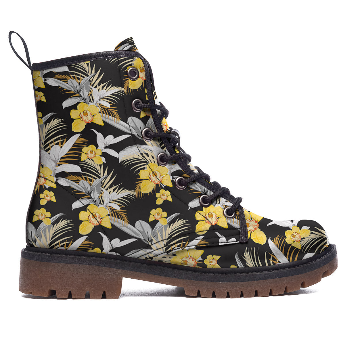 Plumeria Yellow And Black Print Pattern Work Boots-grizzshop